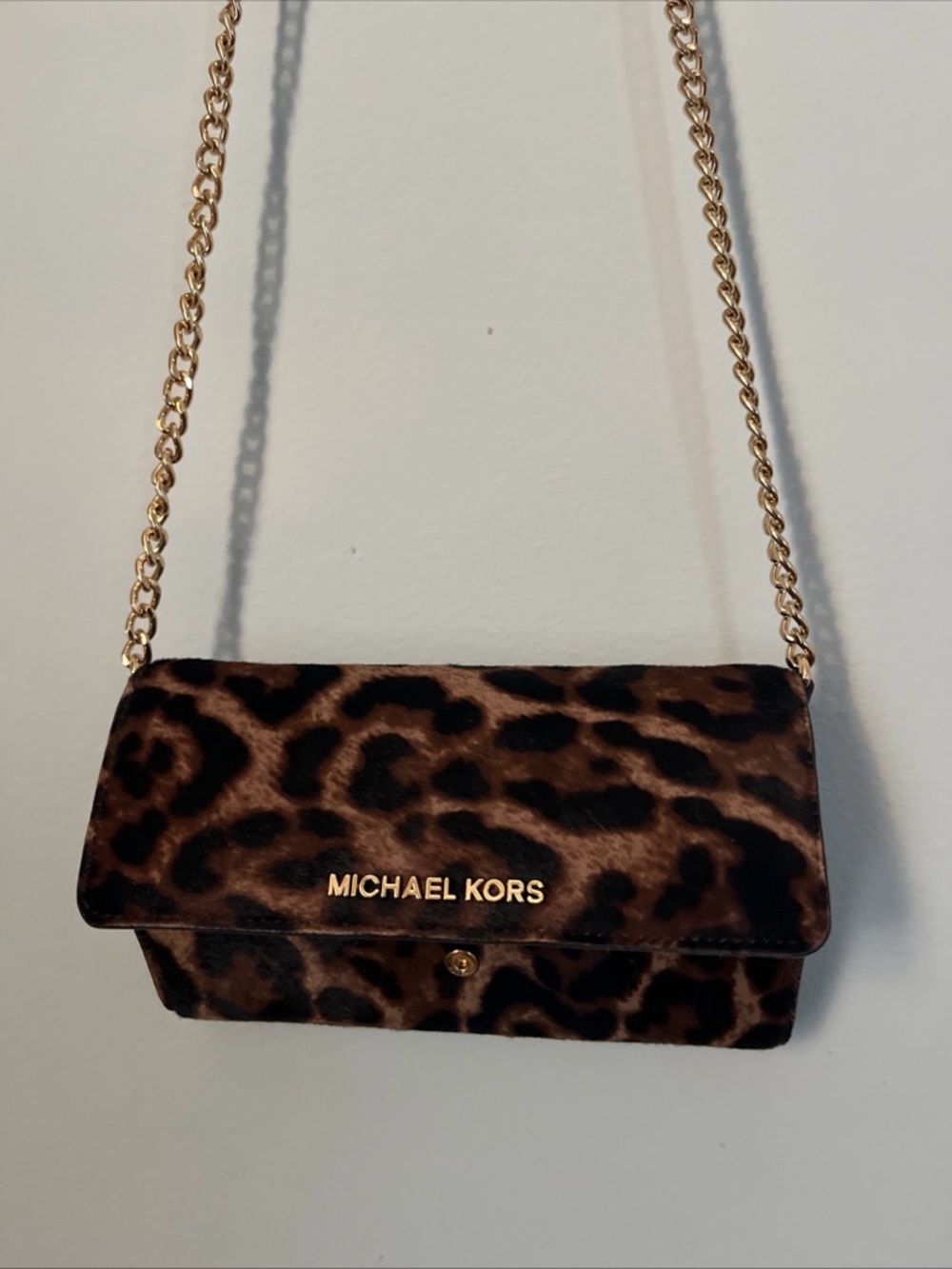 Michael Kors Leopard Print Chain Crossbody Bag - Brown & Black